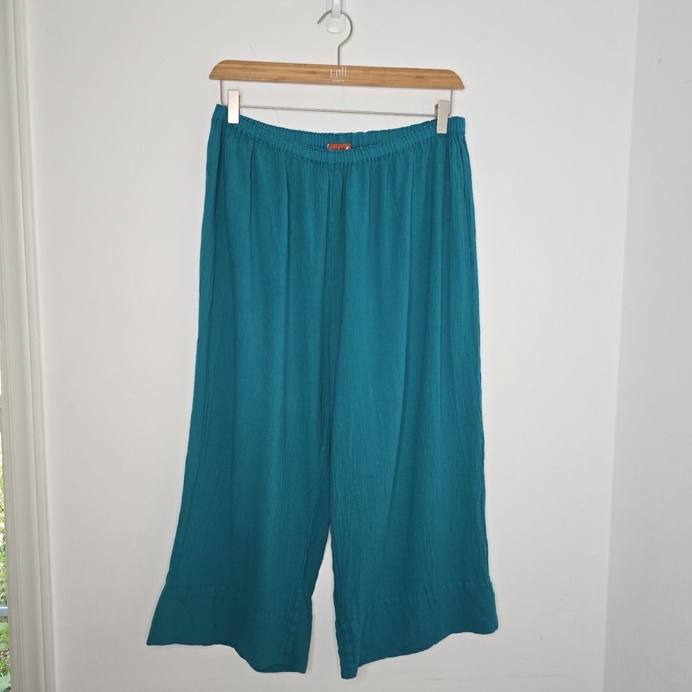 Oh My Gauze! Pants Teal Gauze Size 3 L Crop Wide Leg Cotton Boho Pull-On Artsy